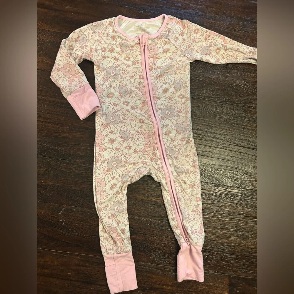 Caden Lane Pink Floral Bamboo Double Zipper Sleeper- Foot and Hand Covers